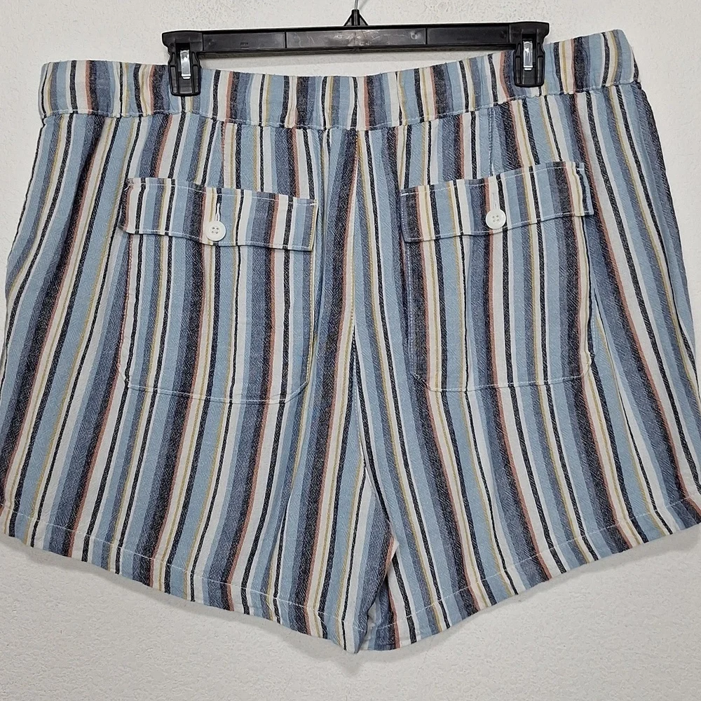 Lane Bryant Blue Multi Coastal Boho Linen Blend High Rise Shorts Size 22/24